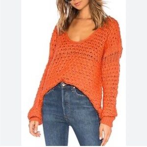 Free People Scoop neck wool blend chunky cable open knit pullover sweater